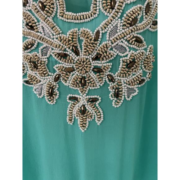 Sabrina Crippa Taj Blue Turquoise Silk Beaded Embroidered Cover Up Sheer Top Sm - Picture 4 of 10